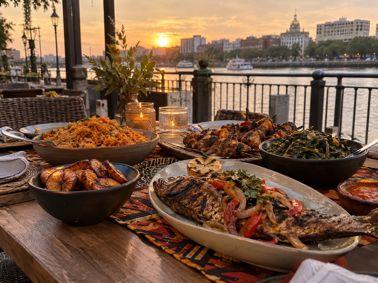 Dining at Okey Tropical Cafe in Savannah, Georgia